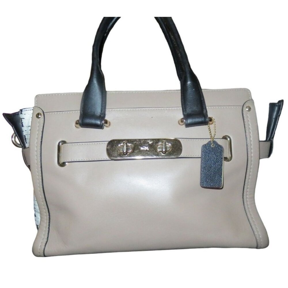 Coach 2015 Swagger 36496 In Colorblock Exotic Embossed Calf Leather Satchel